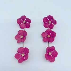 Pink flower dangle earrings